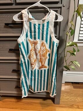 SHEIN Teal and White Striped Midi Dress with Gold Fish Print